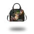 Abstract oil painting of an happy dancing frog shoulder handbag