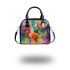 Abstract painting of colorful abstract shapes shoulder handbag