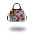 Abstract painting of colorful circles and lines shoulder handbag