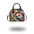 Abstract painting of colorful circles and lines shoulder handbag