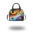 Abstract painting of colorful shapes and circles shoulder handbag