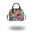 Abstract painting of musical notes and instruments shoulder handbag