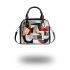 Abstract painting with shapes and lines in red shoulder handbag