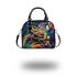 An artistic illustration of a frog in vibrant colors shoulder handbag