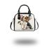 Beagle puppy holding a pink rose in its mouth shoulder handbag