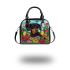 Black and tan dachshund dog surrounded by colorful tulips shoulder handbag