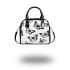 Black and white butterfly pattern with pink accents shoulder handbag