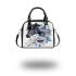 Black horse head with white rose and blue flowers shoulder handbag