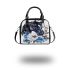 Black horse head with white rose and blue flowers shoulder handbag