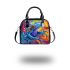 Blue frog with rainbow stripes on his body shoulder handbag