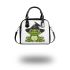 Cartoon green frog with black witch hat shoulder handbag