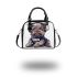 Cartoon yorkshire terrier dog wearing headphones shoulder handbag