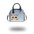 Chibi owl with a pink bow on its head peeking shoulder handbag