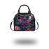 Colorful butterfly with flowers and leaves on purple shoulder handbag