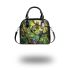 Colorful cartoon frogs hanging from tree branches in the jungle shoulder handbag