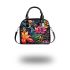 Colorful Floral Pattern on Black Shoulder Handbag