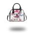 Cute and happy english bulldog puppy with pink roses shoulder handbag