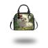 Cute baby white pomeranian with blue eyes shoulder handbag