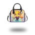 Cute cartoon bee holding flowers and a honeycomb shoulder handbag