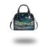 Cute cartoon frog lying on the clouds in space shoulder handbag