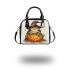 Cute cartoon frog wearing a witch hat sitting on pumpkin shoulder handbag