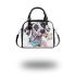 Cute cartoon of a great dane with blue bandana holding pink flowers shoulder handbag