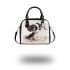 Cute cartoon puppy with big eyes sits on the ground shoulder handbag