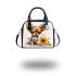 Cute chihuahua puppy with big eyes sitting next to sunflower shoulder handbag