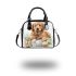 Cute golden retriever with easter eggs and white daisies shoulder handbag