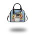 Cute happy pug puppy sitting in an old white bucket surrounded shoulder handbag