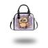Cute owl cartoon surrounded in the style of stars and flowers shoulder handbag