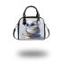 Cute owl wearing blue glasses sitting on books shoulder handbag