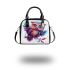 Cute owl with big eyes colorful feathers and beautiful wings perched shoulder handbag