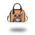 Cute owl with big eyes holding a white coffee cup shoulder handbag