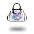 Cute owl with pink and blue colors flowers around the eyes shoulder handbag