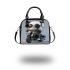 Cute panda wearing sunglasses and leather rides shoulder handbag