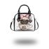 Cute pug puppy with a pink bow on its head shoulder handbag
