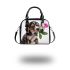 Cute valentine's day beagle puppy holding a pink rose shoulder handbag