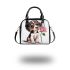 Cute valentine's day beagle puppy holding a pink rose shoulder handbag