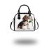 Cute valentine's day beagle puppy holding a pink rose shoulder handbag