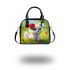 Cute white baby pomeranian with big blue eyes shoulder handbag