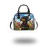 Dachshund in the garden with colorful tulips and butterflies shoulder handbag