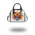 Drawing of an abstract flower design with colorful lines and shapes shoulder handbag