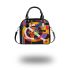 Dynamic composition of geometric shapes and colorful lines shoulder handbag