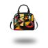 Dynamic composition of geometric shapes and colorful lines shoulder handbag