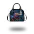 Illustrative colorful frog with fractal skin and glowing eyes shoulder handbag