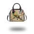 Lines to create patterns around parrot itself shoulder handbag