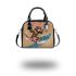 Monkey wearing sunglasses surfing with trumpet shoulder handbag