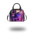 Pink and green neon tree frog on bamboo shoulder handbag