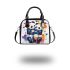 Two cute pandas hugging surrounded colorful hearts shoulder handbag